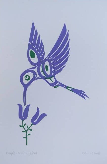 Purple Hummingbird by Pauline Bull Salish Artist 6"x9" Art Card