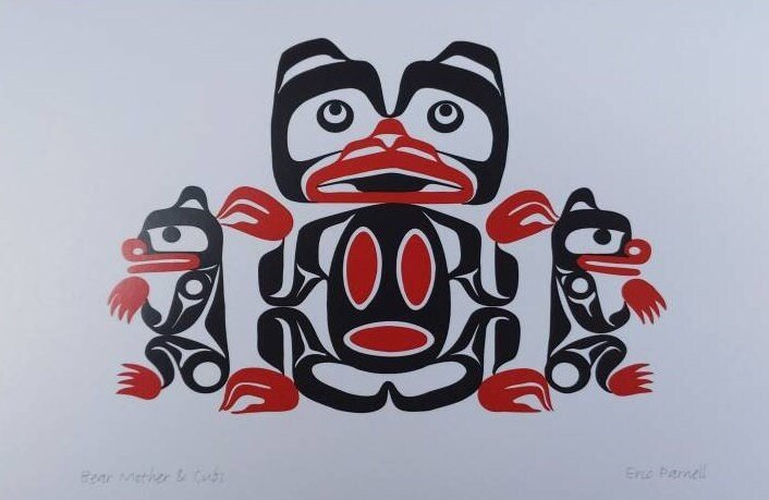 Bear Mother and Cubs by Eric Parnell Haida Artist 6"x9" Art Card No.498
