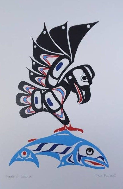 Eagle and Salmon by Eric Parnell Haida Artist 6"x9" Art Card