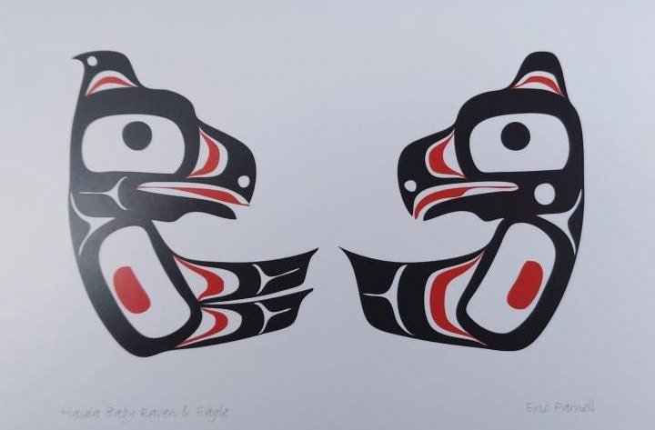 Haida Baby Raven and Eagle by Eric Parnell Haida Artist 6"x9" Art Card