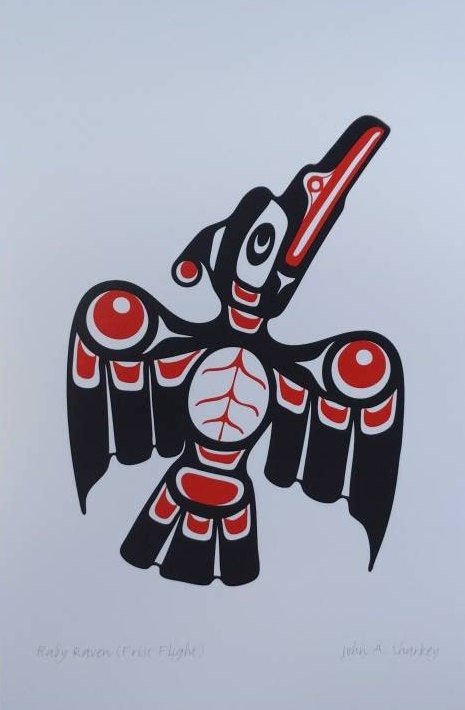 Baby Raven First Flight by John A Sharkey Coast Salish Artist 6"x9" Art Card
