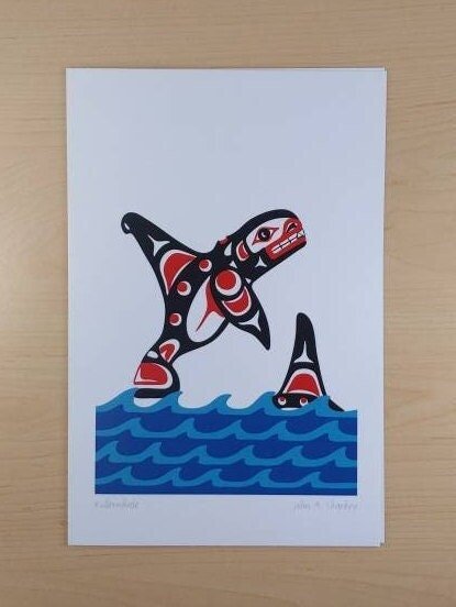 Killer Whale by John A Sharkey Coast Salish Artist 6"x9" Art Card
