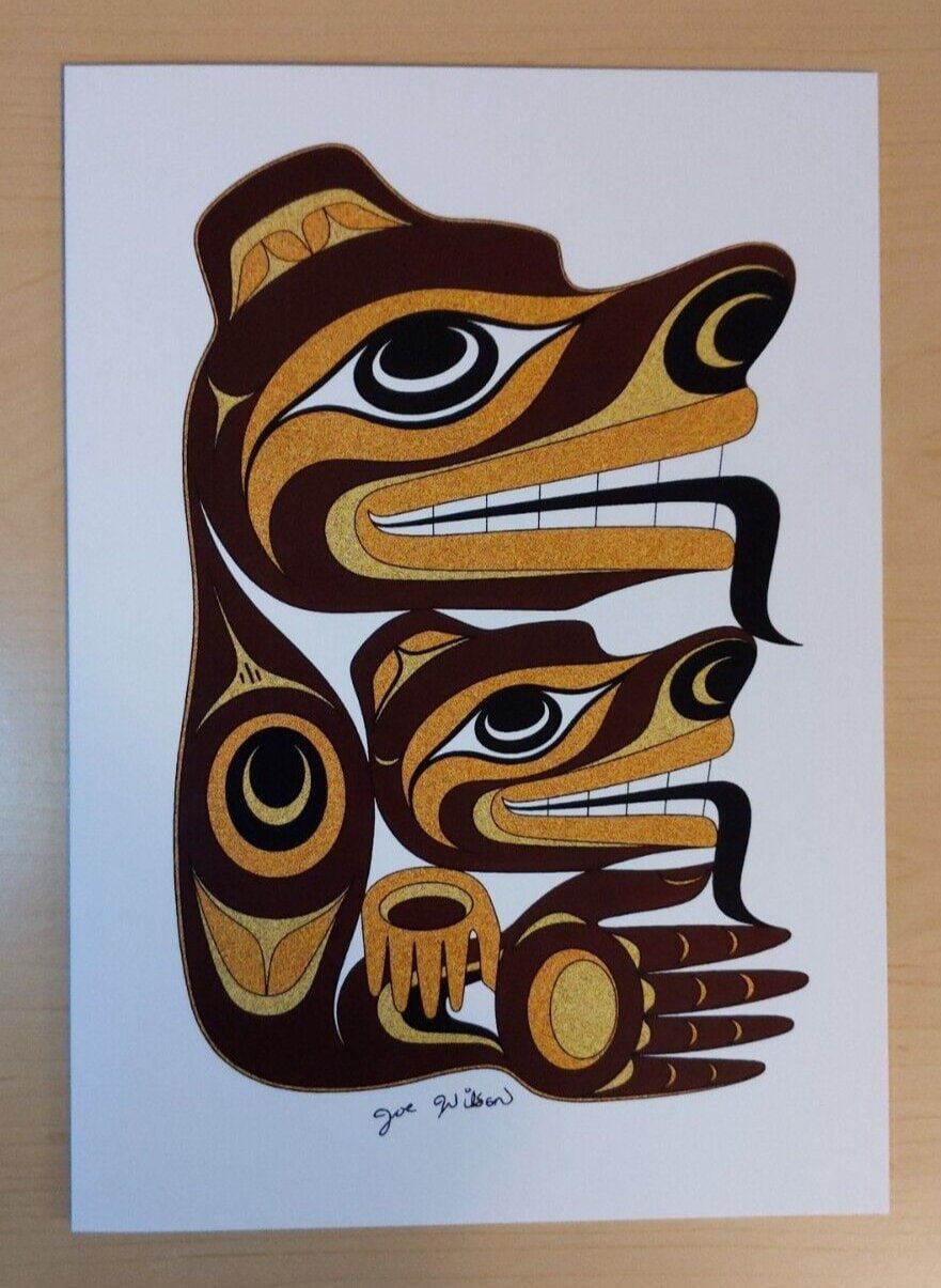 Mother Bear and Cub by Joe Wilson Salish Artist 6"x9" Art Card