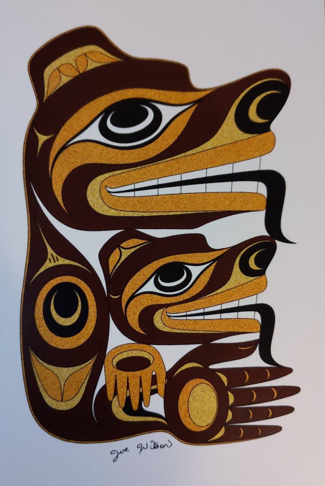 Mother Bear and Cub by Joe Wilson Salish Artist 6"x9" Art Card