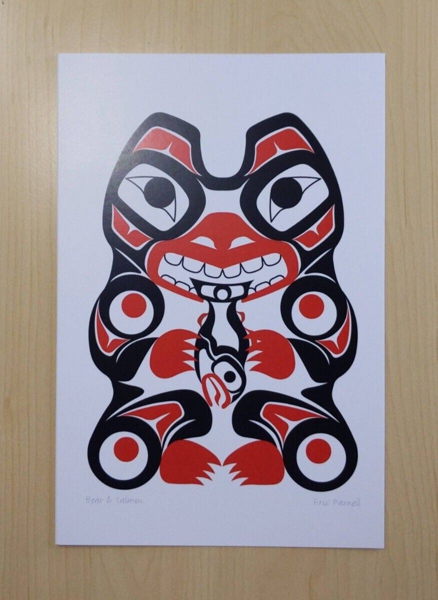 Bear and Salmon by Eric Parnell Haida Artist 6"x9" Art Card