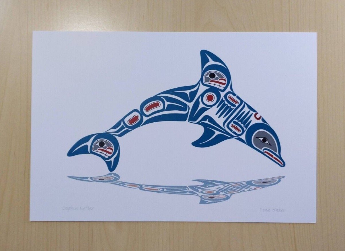 Dolphin Reflex by Todd Baker Coast Salish Artist 6"x9" Art Card