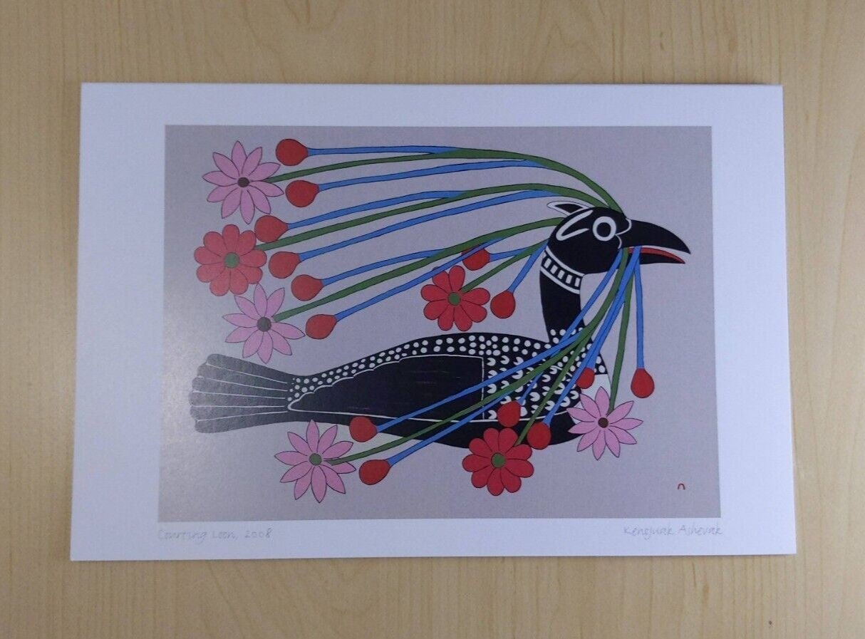Courting Loon by Kenojuak Ashevak Inuit Artist 6"x9" Art Card