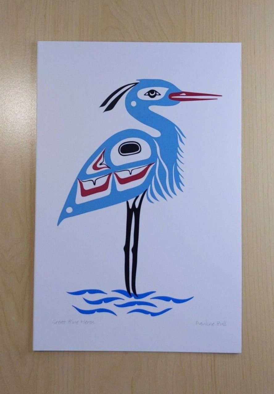 Great Blue Heron by Pauline Bull Salish Artist 6"x9" Art Card