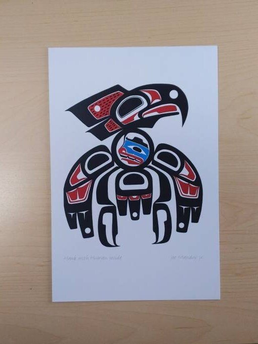 Hawk With Human Inside by Joe Mandur Jr Haida Artist 6"x9" Art Card
