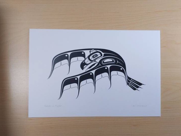 Raven in Flight by Carl Stromquist Salish Artist 6"x9" Art Card