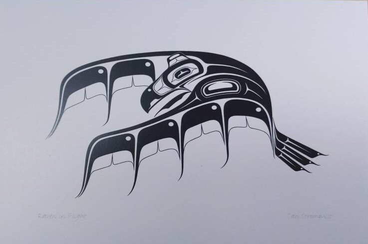 Raven in Flight by Carl Stromquist Salish Artist 6"x9" Art Card