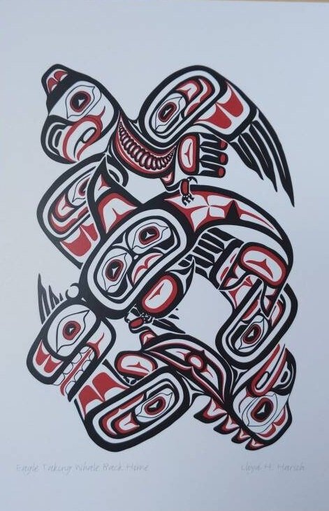 Eagle Taking Whale Back Home by Lloyd Harsch Haida Artist 6"x9" Art Card