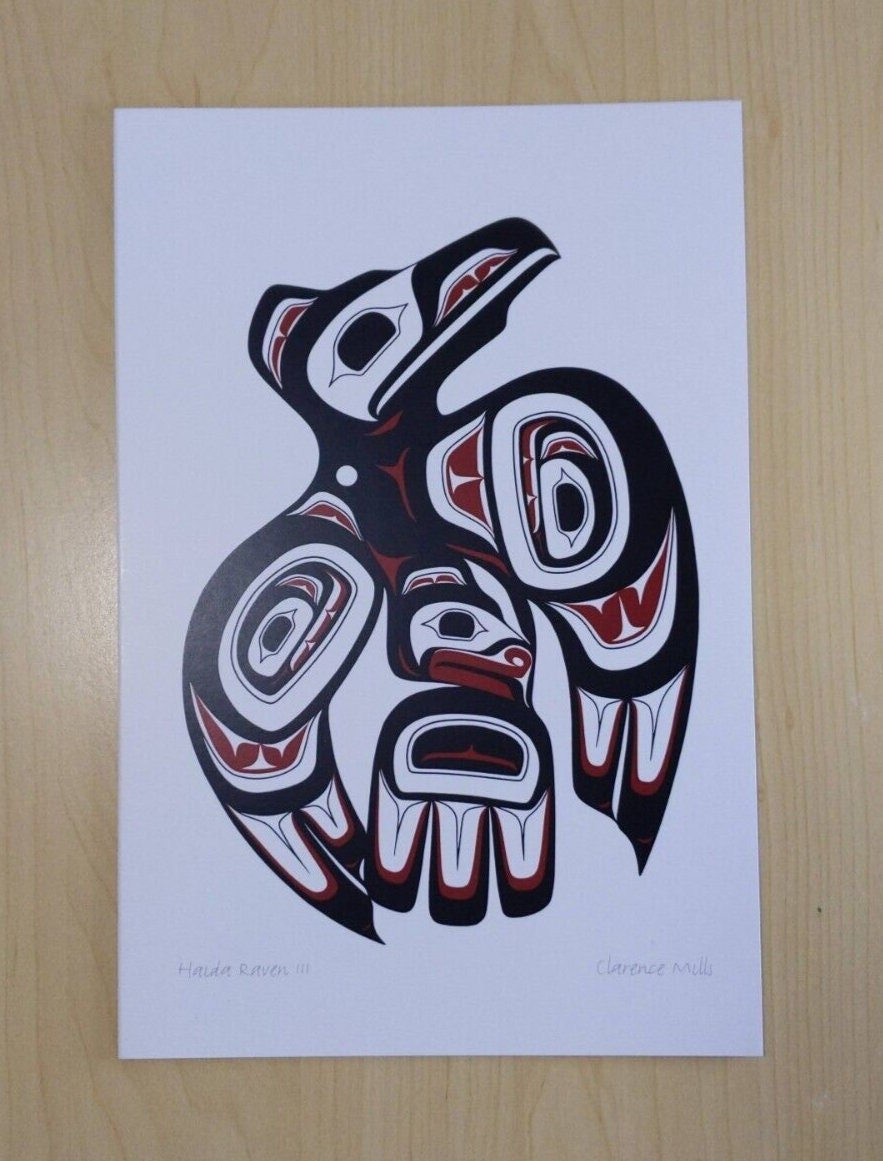 Haida Raven III by Clarence Mills Northwest Coast Artist 6"x9" Art Card