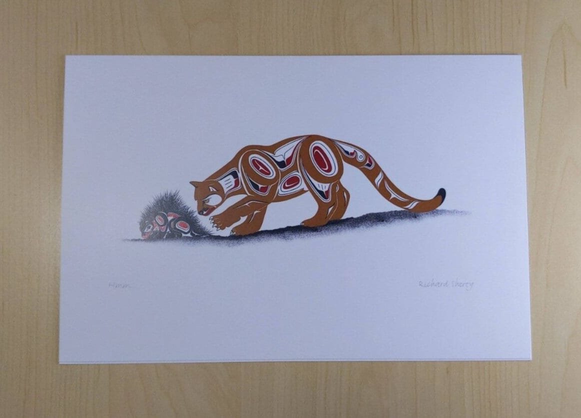 Cougar Hmm... by Richard Shorty Northern Tutchone Artist 6"x9" Art Card