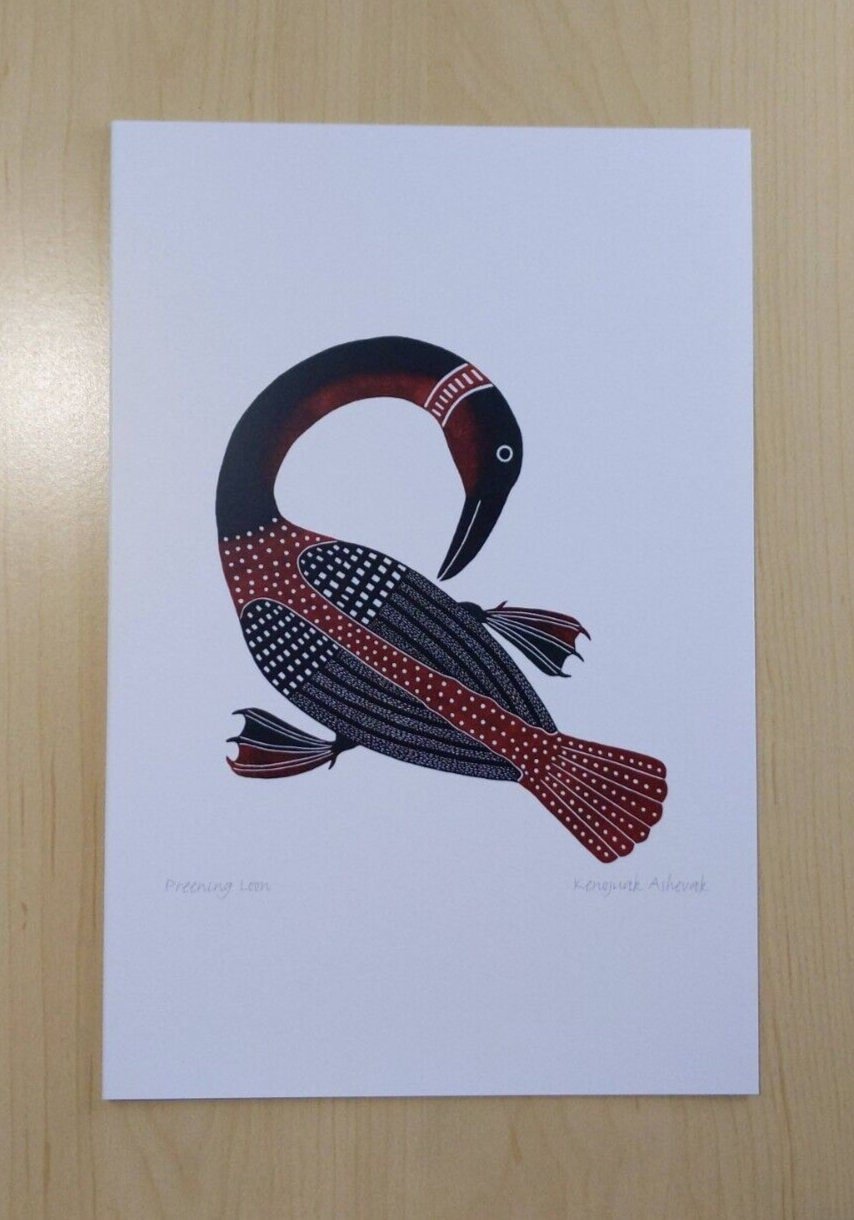 Preening Loon by Kenojuak Ashevak Inuit Artist 6"x9" Art Card