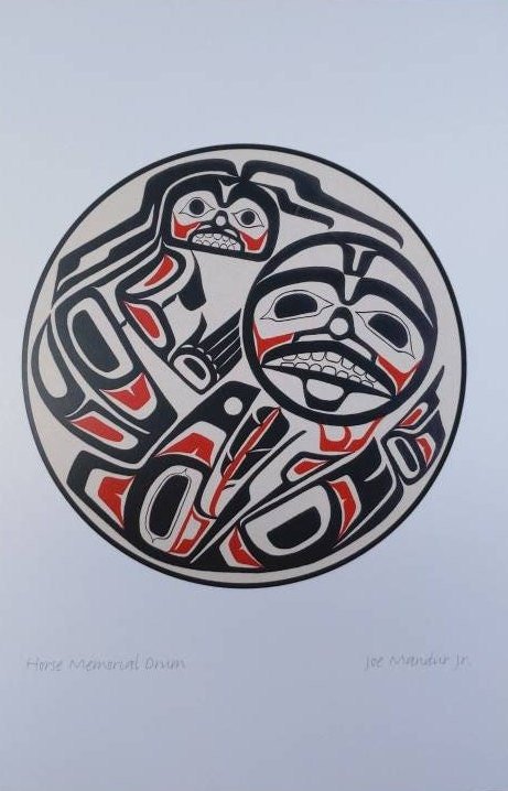 Horse Memorial Drum by Joe Mandur Jr Haida Artist 6"x9" Art Card