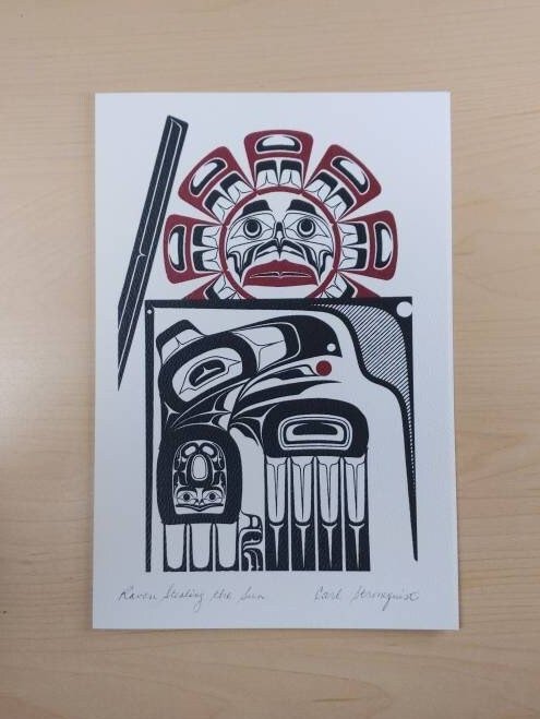 Raven Steals the Sun by Carl Stromquist Salish Artist 6"x9" Art Card