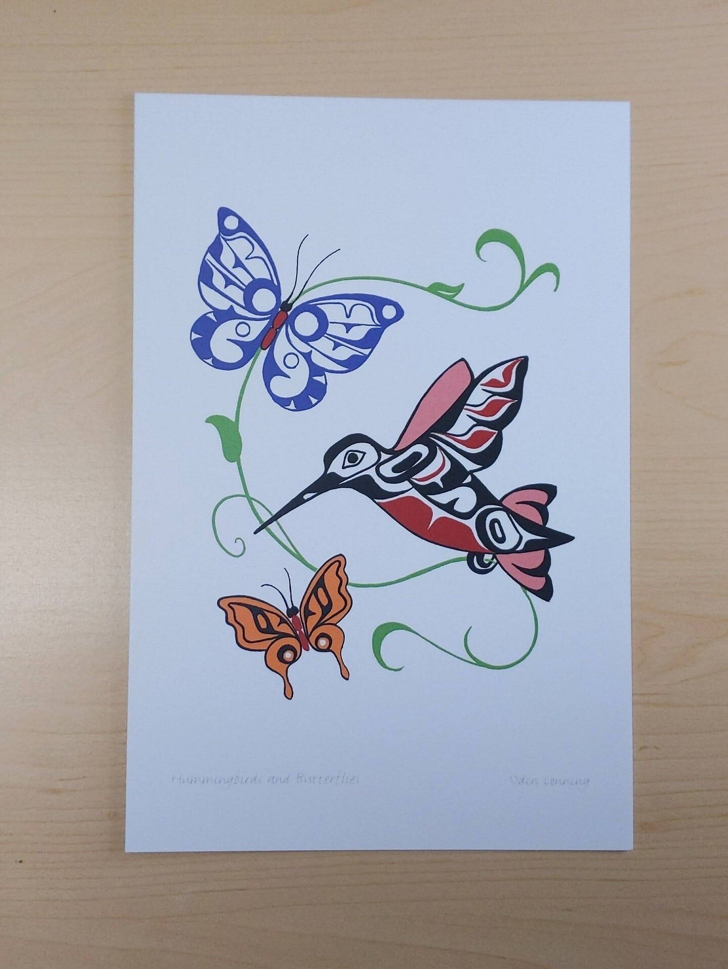 Hummingbirds and Butterflies by Odin Lonning Tlingit Artist 6"x9" Art Card
