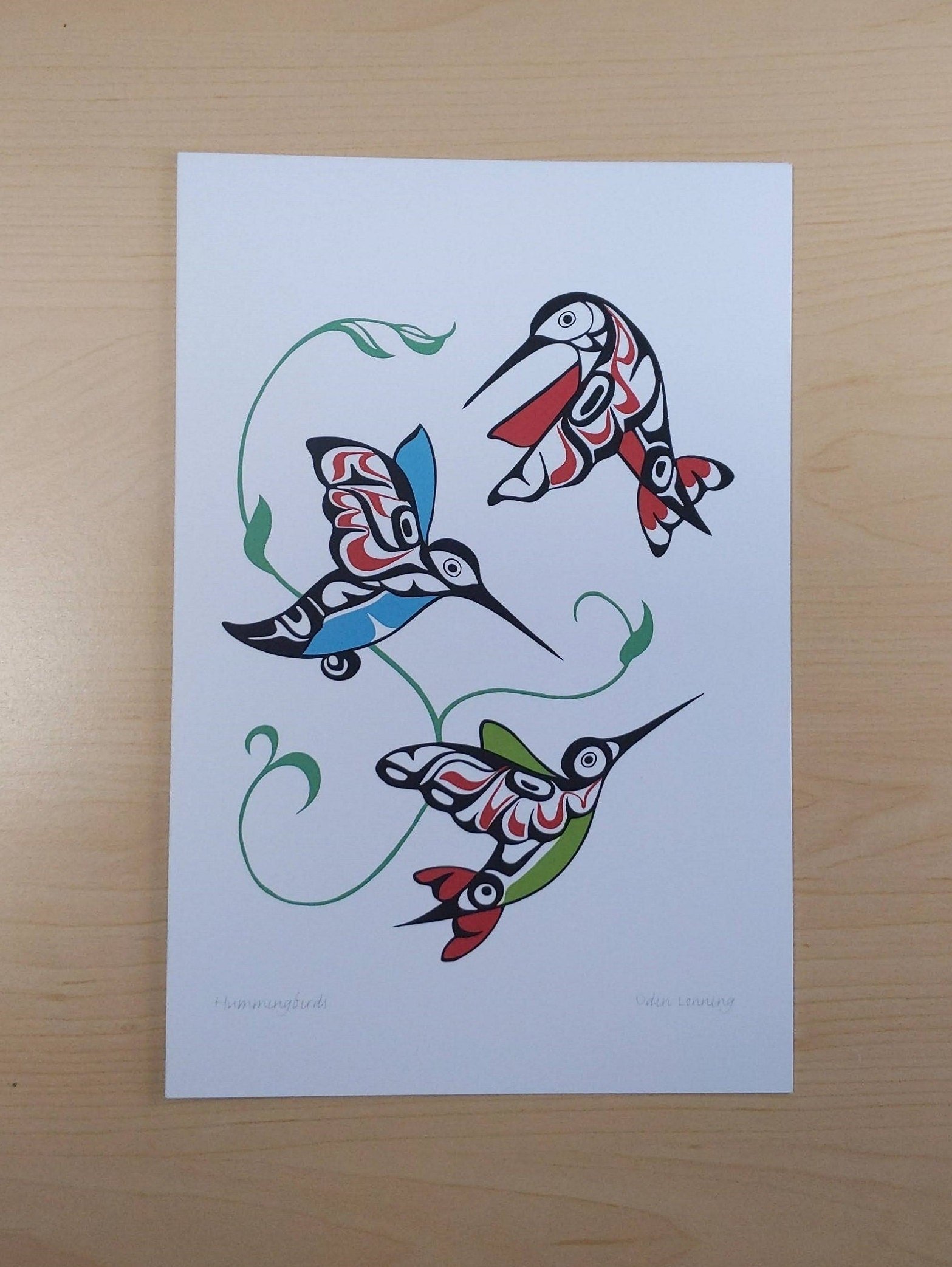 Hummingbirds by Odin Lonning Tlingit Artist 6"x9" Art Card