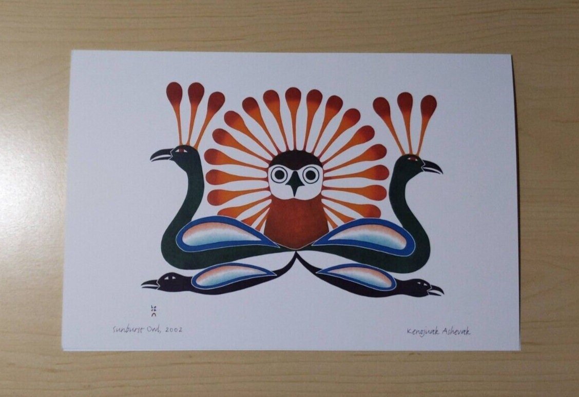 Sunburst Owl by Kenojuak Ashevak Inuit Artist 6"x9" Art Card
