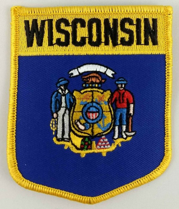 Wisconsin State Shield Patch Badge Embroidered Iron On Applique USA United States of America