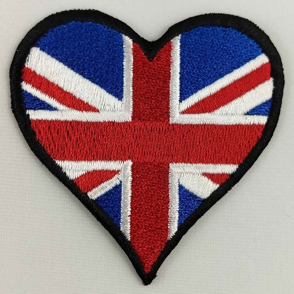 UK United Kingdom Heart Flag Patch Badge Embroidered Iron On Applique C/P
