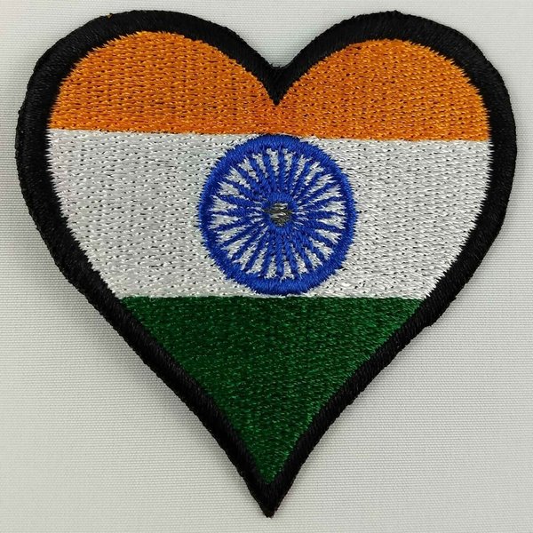 India Heart Flag Patch Badge Embroidered Iron On Applique C/P