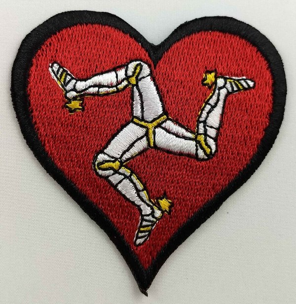 Isle of Man Heart Flag Patch Badge Embroidered Iron On Applique C/P