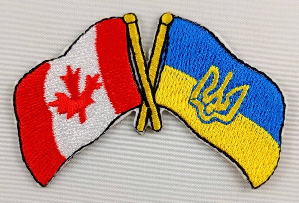 Canada / Ukraine Trident Friendship Flag Patch Embroidered Iron On Applique Badge Canadian Ukrainian