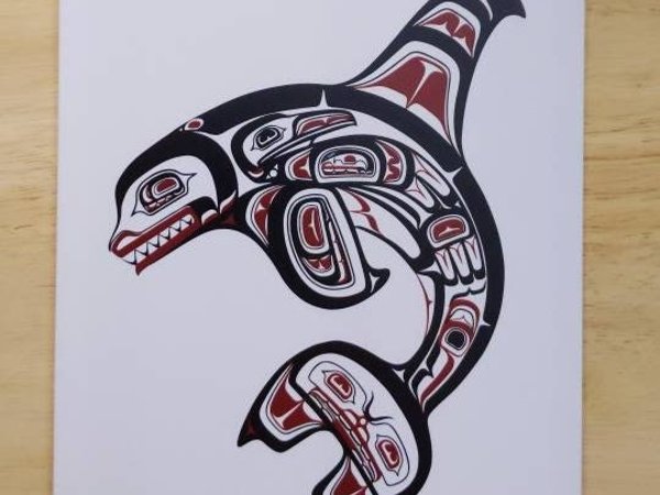 Skaana Haida Killer Whale by Clarence Mills Haida Artist 6"x9" art card