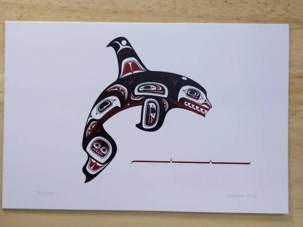 Skaana II Haida Killer Whale by Clarence Mills Haida Artist 6"x9" art card