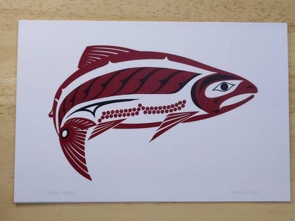 Haida Salmon by Clarence Mills Haida Artist 6"x9" art card