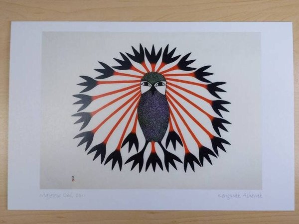 Majestic Owl, 2011 by Kenojuak Ashevak Inuit Artist 6"x9" Art Card