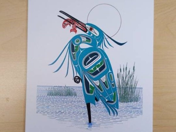 Green Heron by Richard Shorty Northern Tutchone Yukon Artist 6"x9" Art Card