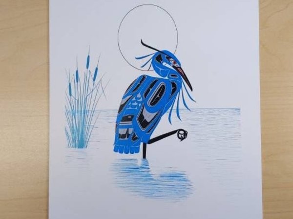 Blue Heron by Richard Shorty Northern Tutchone Yukon Artist 6"x9" Art Card