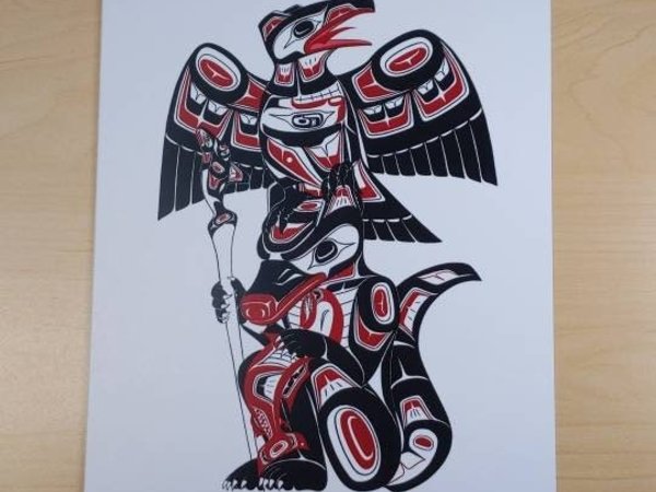 Crow Wolf Talking Stick by Richard Shorty Northern Tutchone Yukon Artist 6"x9" Art Card