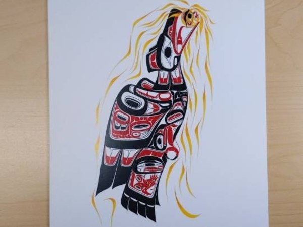 Raven with Sun in Mouth by Richard Shorty Northern Tutchone Yukon Artist 6"x9" Art Card