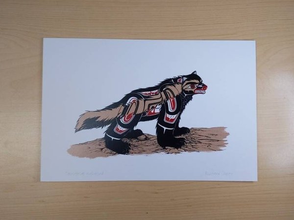 Territorial Wolverine by Richard Shorty Northern Tutchone Yukon Artist 6"x9" Art Card