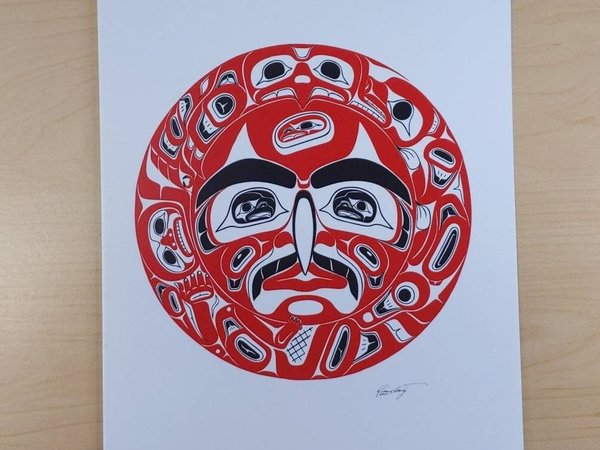 Man Eagle and Bear Power Sun Design by Richard Shorty Northern Tutchone Yukon Artist 6"x9" Art Card