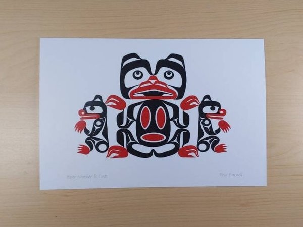 Bear Mother and Cubs by Eric Parnell Haida Artist 6"x9" Art Card No.498