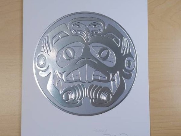 Haida Beaver Drum by Bill Reid Haida Artist 6"x9" Silver Embossed Art Card