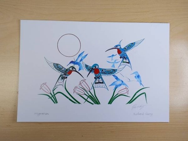 Migration Hummingbirds by Richard Shorty Northern Tutchone Yukon Artist 6"x9" Art Card