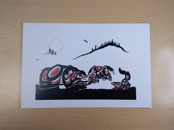Bear and Cubs Child's Play by Richard Shorty Northern Tutchone Yukon Artist 6"x9" Art Card