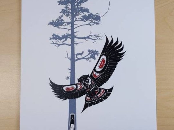 Owl Night Hunter by Richard Shorty Northern Tutchone Yukon Artist 6"x9" Art Card