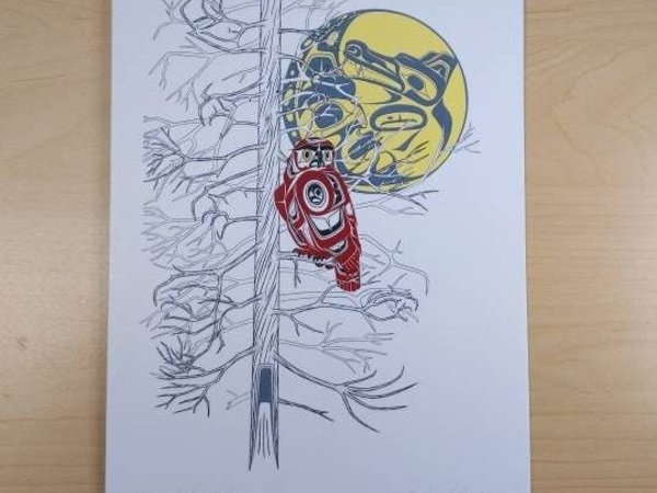 Quiet of the Night - Owl by Richard Shorty Northern Tutchone Yukon Artist 6"x9" Art Card