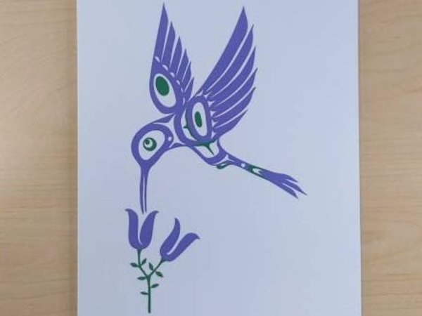 Purple Hummingbird by Pauline Bull Salish Artist 6"x9" Art Card