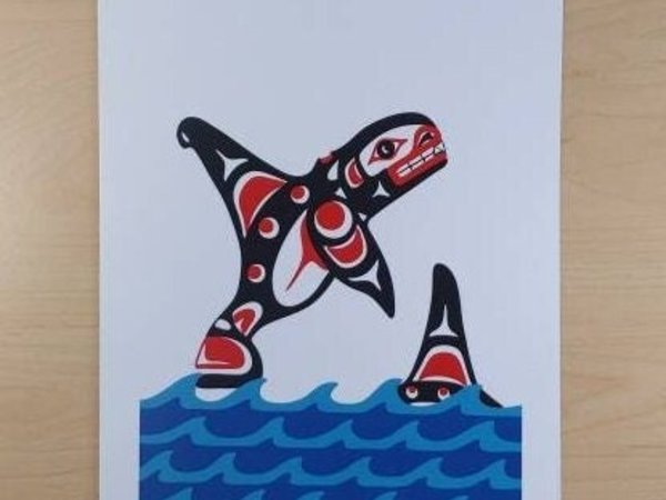 Killer Whale by John A Sharkey Coast Salish Artist 6"x9" Art Card