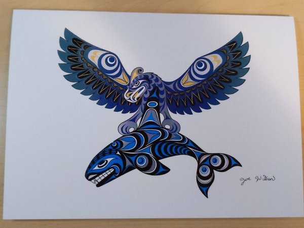 Thunderbird and Killer Whale by Joe Wilson Salish Artist 6"x9" Art Card