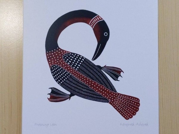 Preening Loon by Kenojuak Ashevak Inuit Artist 6"x9" Art Card