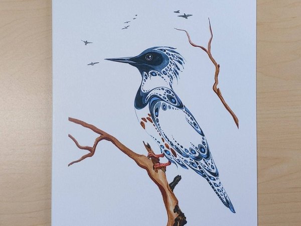Resting Kingfisher by Ray Baptiste Ojibway Artist 6"x9" Art Card
